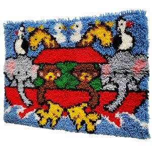 Vintage Natura Noah's Ark Latch Hook Rug Multicolored Multiple Animals Handmade